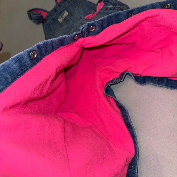 OshKosh B'gosh Girls' Blue Denim Overalls with Pink Bow Accent - Picture 5 of 5